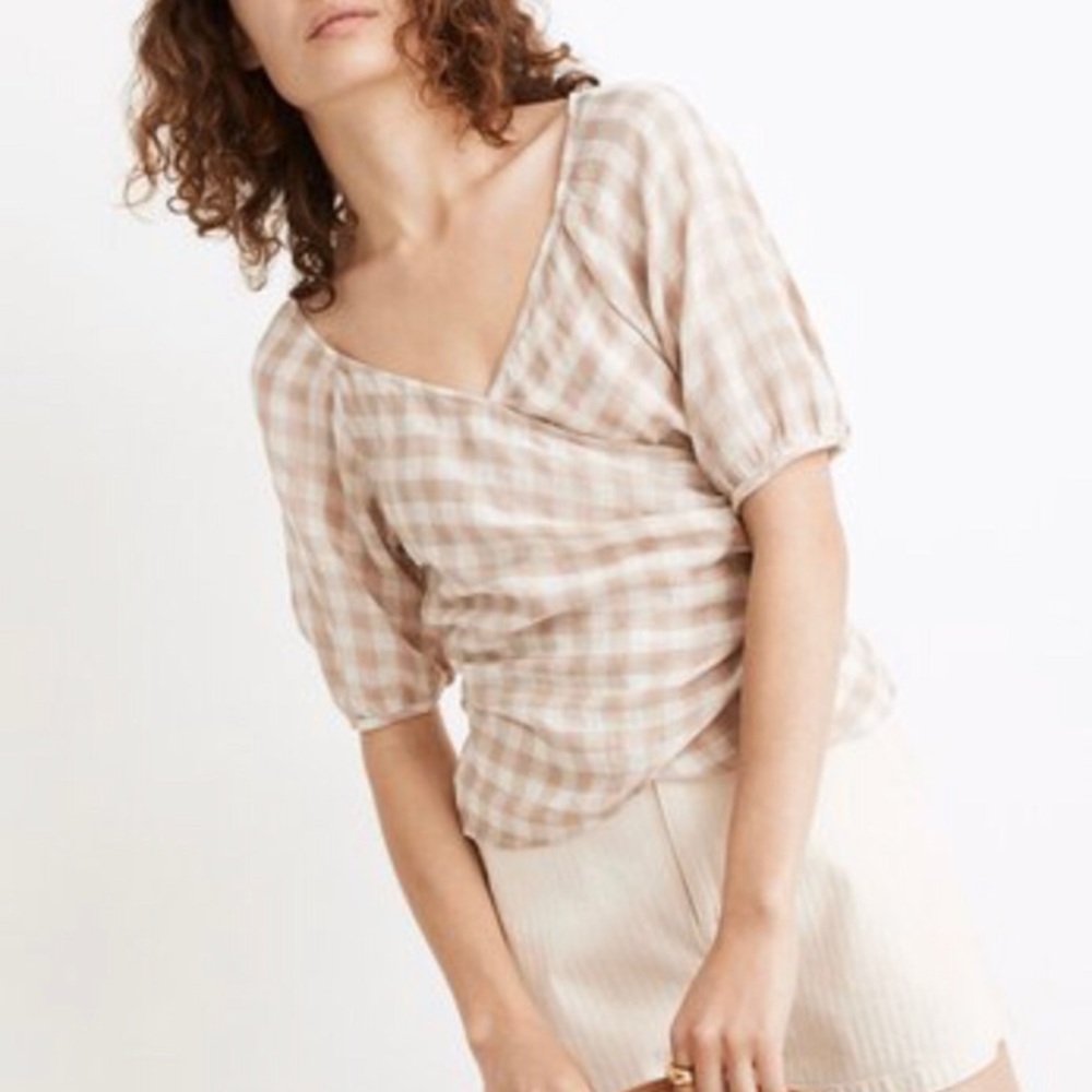 Madewell crosshatch gingham tie blouse. NWT
